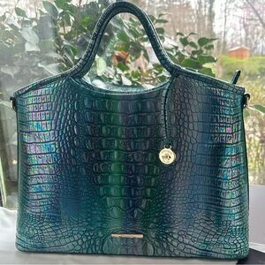 Brahmin Iridescent Blue Green Crocodile Tote